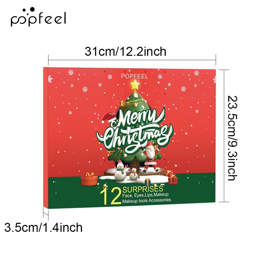 Popfeel Crăciun Fericit 12 Surprize Calendar de Advent Set Machiaj Kit Cosmetic Complet pentru Față Fard de Ochi Ruj Fond de Ten Cutie Cadou de Sărbători pentru Femei