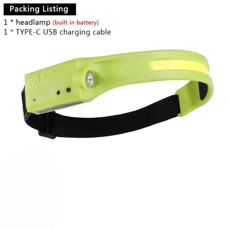 LED Headlamp 6 Modes Headlamps with Motion Sensors Type-C USB Charging COB 230°Wide Beam Headlamps Waterproof Head Light