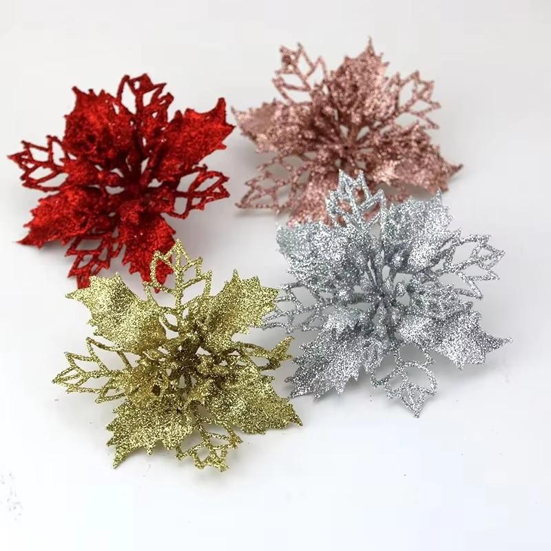 Artificial Christmas Tree Flower, Glitter Decorações, Natal Ornamentos, Presente De Ano Novo, 10pcs