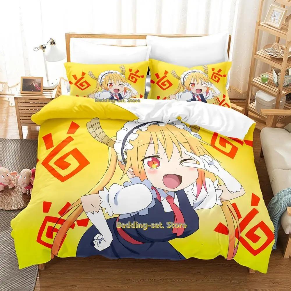 Miss Kobayashi's Drachenmädchen Bettwäsche-Set Anime 3-teiliger Bettbezug Kawaii Mädchen Erwachsene Kinder Schlafzimmer