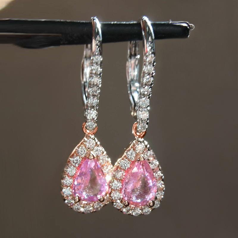 

Design Earrings For Women, Water Drop Two-Color Pink Elegant Jewelry, Micro-Inlaid Zircon Jewelry.