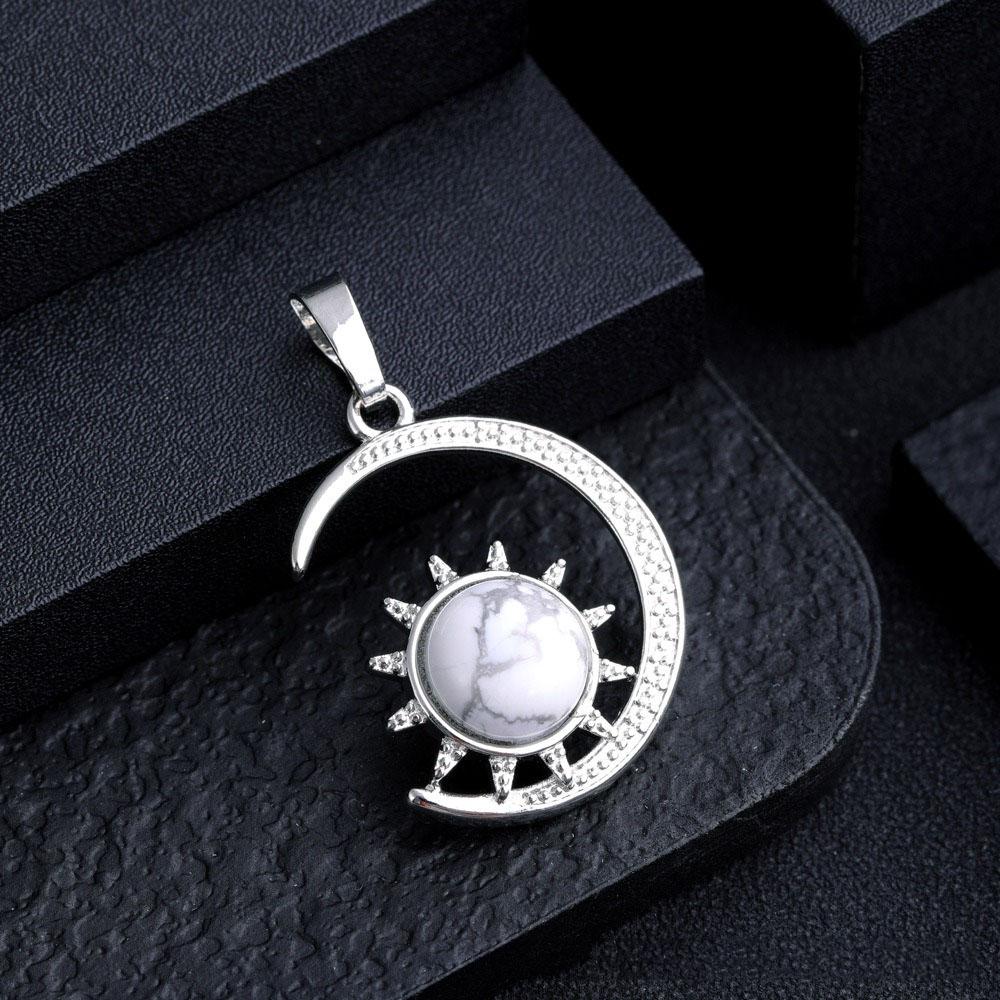 Sun and Moon Design Women's Pendant Necklace with natural Stone Boho Style Beach Vocation Jewelry Gift Moon Sun Necklace Occult
