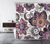 Bohemian Paisley Floral Shower Curtain Purple And Black Flower Pattern Boho Bathroom Shower Curtain Retro Abstract Bathroom