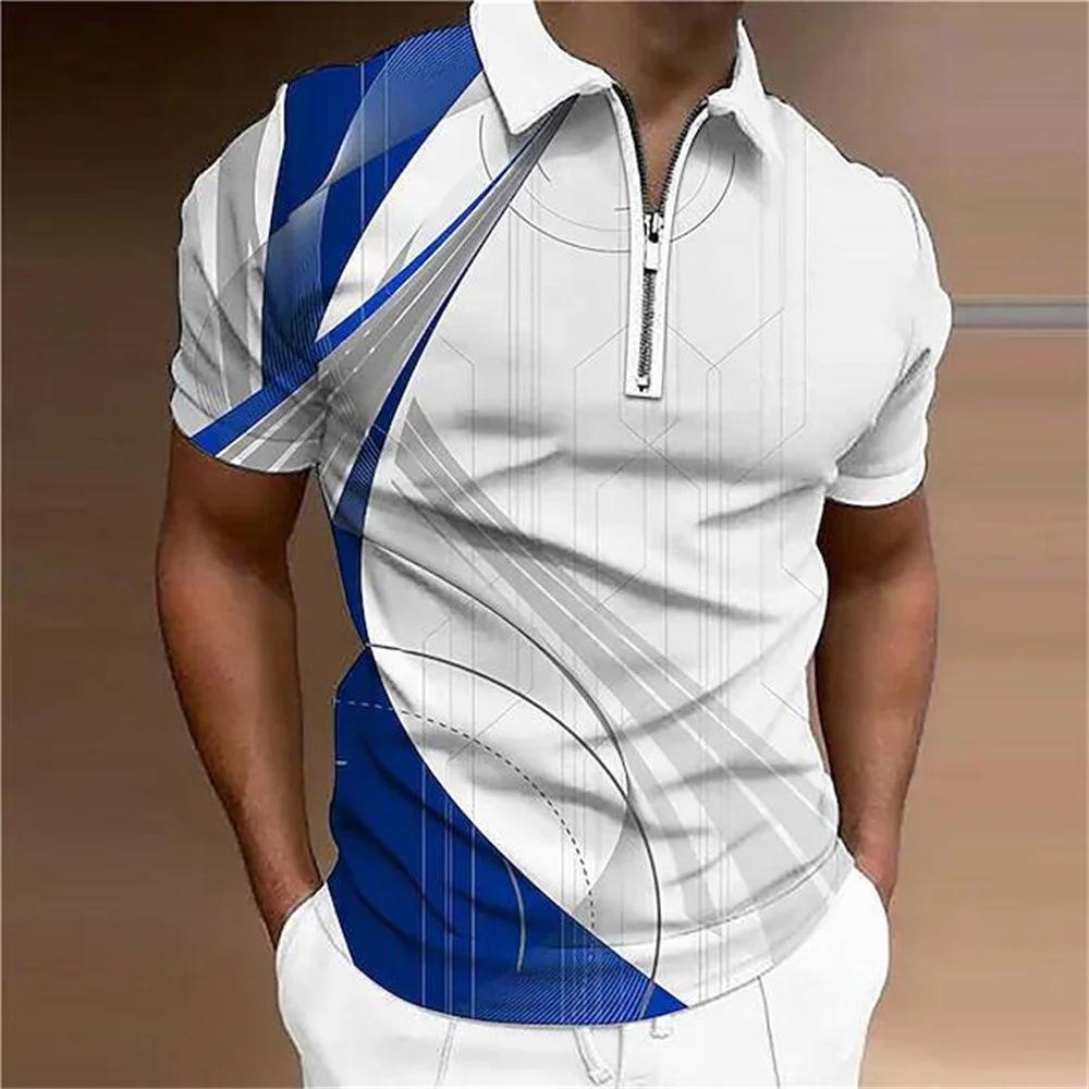Men's Fashion Striped Zipper Polo Shirt – Short Sleeve Casual Top