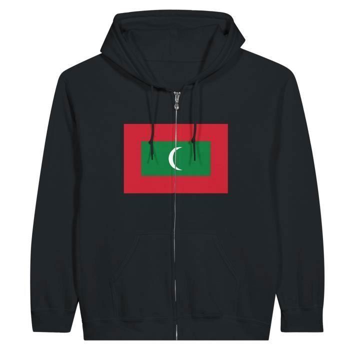 Sweat à capuche à fermeture éclair - PIXELFORMA - Drapeau des Maldives - Noir - Mixte - Manches longues
