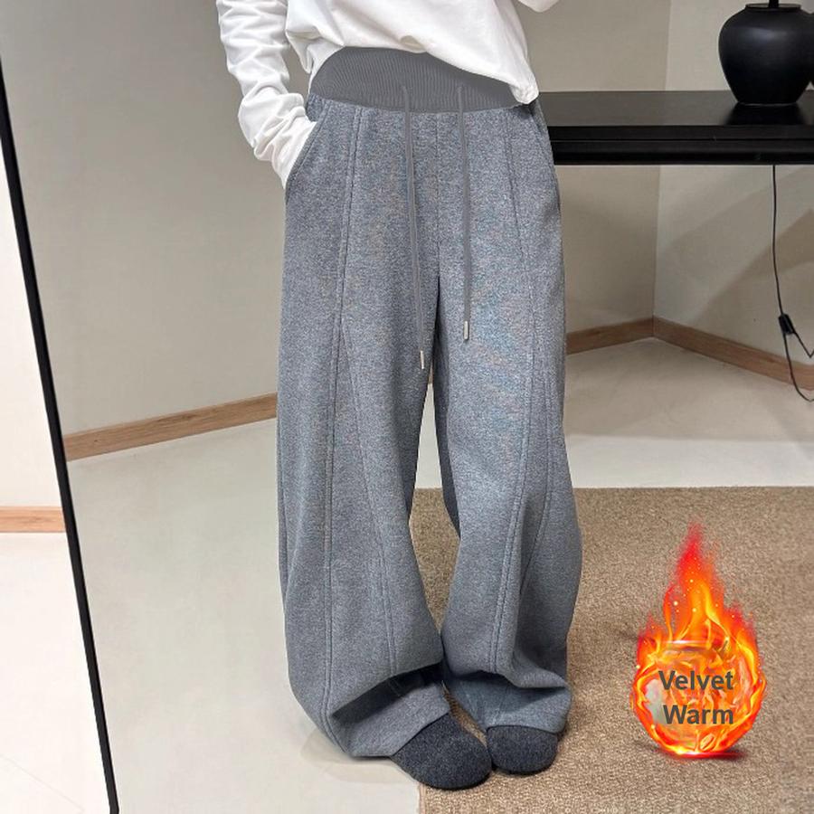 Autumn Winter New Style Fleece Thick High Waist Knife Leg Pants Women Wide Leg Casual Pants