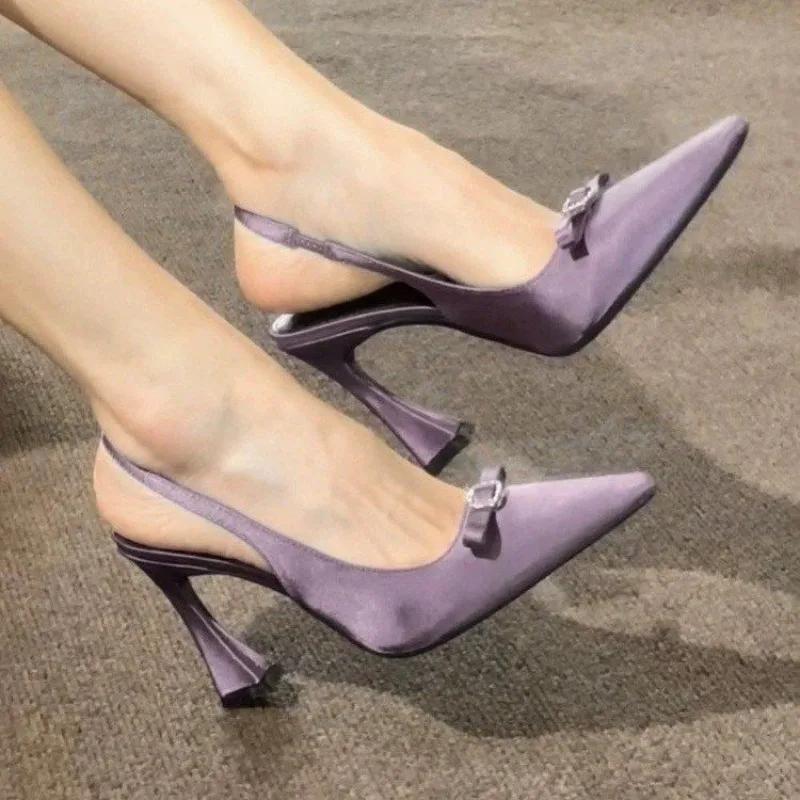 Mote 2025 Sommer Høy Hæl Dame Sandaler Mote Sommerfuglknute Kjole Singbacks Pumps Elegant Selskap Bryllup Damesko