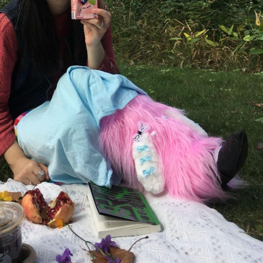 Rabbit Ears Long Furry Stockings Bowknot Leg Warmer Women Casual Y2k Leg Warmers Fall Winter