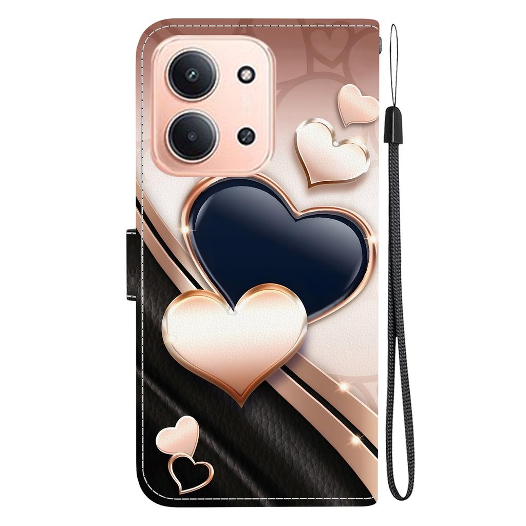 Husă tip flip din piele PU lucrată manual pentru Xiaomi Redmi 15C (4G/5G) Husă Antiderapantă Antishock cu Curea de Mână și Designuri Pisică Inimă/Trandafir