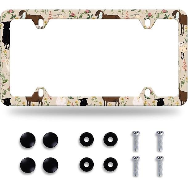 Daisy Flower License Plate Frame Beautiful Floral License Plate Stainless Steel Auto Parts Funny License Plate Decorative With Screws Size 12.3" X