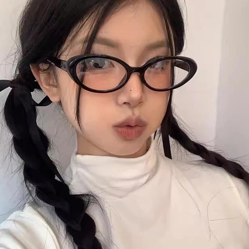 Retro Women Shades Eyeglasses Small Oval Y2K Harajuku Sun Glasses Ultralight Versatile Decorative Girls Narrow Frame Eyewear