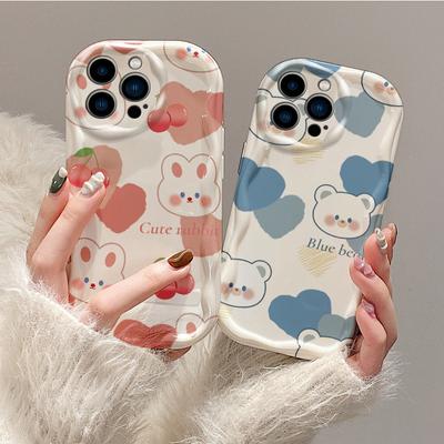 Silikon Soft Wave Deksel Glossy Søt Cartoon Bear Rabbit Shell Mobiltelefon Hvit bakdeksel til iPhone Samsung Xiaomi Redmi Poco