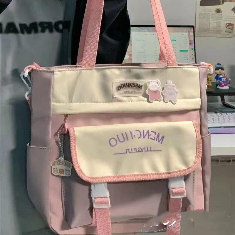 Large Capacity Canvas Tote Bag for Female Students - Perfect for High School and Tutoring