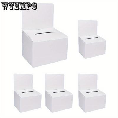 5pcs Suggestion Box Raffle Boxes with Slot Donation Boxes White Cardboard Boxes Ballot Box with Slot for Collecting Business Card Voting Contest