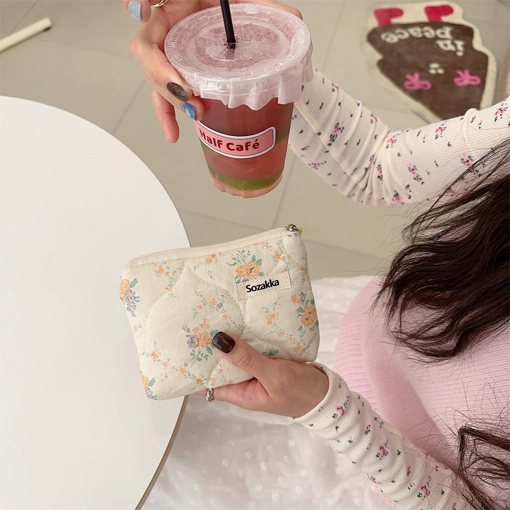 Cute Floral Cotton Wallet With Zip Pouch For Daily Use And Travel Storage For Girls