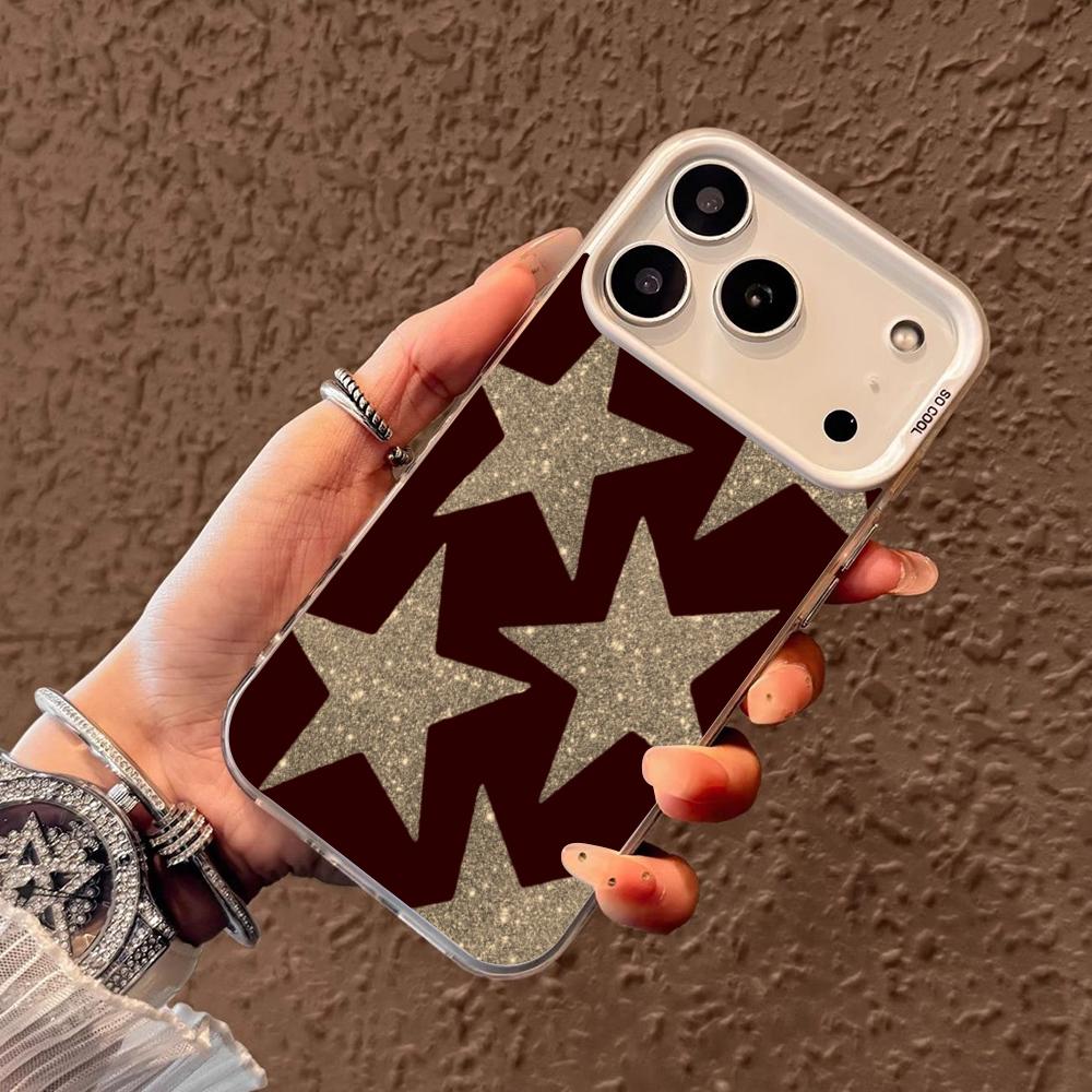 Shining Five Pointed Star Pattern Phone Case Suitable for iPhone 17 16 15 14 13 12 11 Pro/Max/Plus Anti Drop and Shockproof