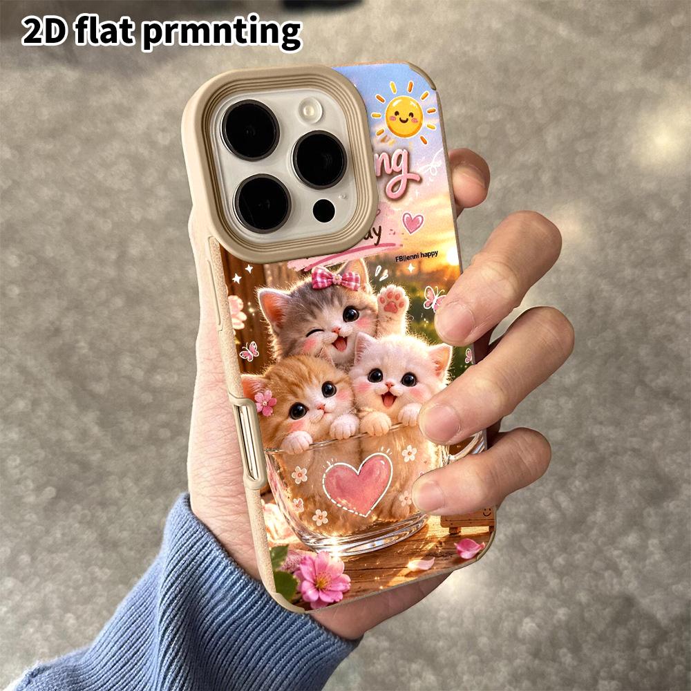 Phone Case: 2D Flat Lambskin Suitable for iPhone 18, 17, 16, 15, 14, 13Pro Protective Case, Good Morning Kitty, Christmas and Halloween Gifts
