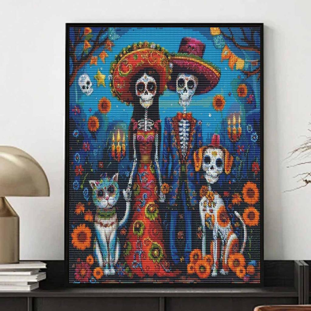 Day of the Dead 5D Diamond Full Diamond Art Painting Kit Diamond Painting Home Decor Sugar Skull Cat Dog Couple Floral Craft Gift