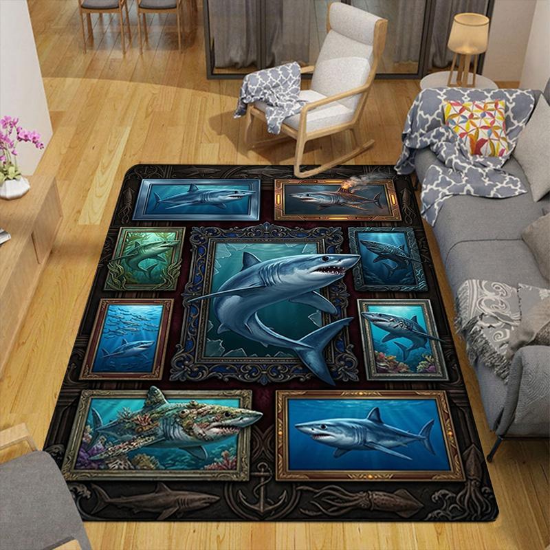 Shark Gallery Collection Pattern Rug Floor Mat for Living Room or Bedroom Soft and Comfortable Carpet a Gift for Birthday and Holiday.