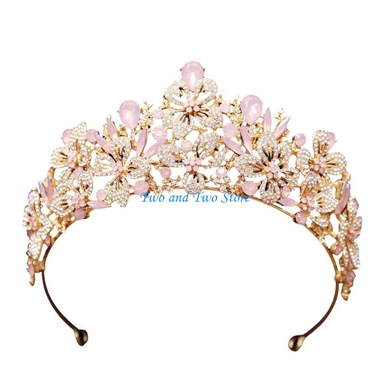 HX6F Shimmering Wedding Headpiece Crowns Hairband Flower Design Crownpiece For Bride