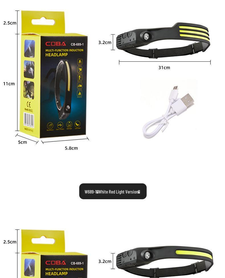 Rechargeable LED Induction Headlamp: Strong COB Light for Night Fishing and Outdoor Use