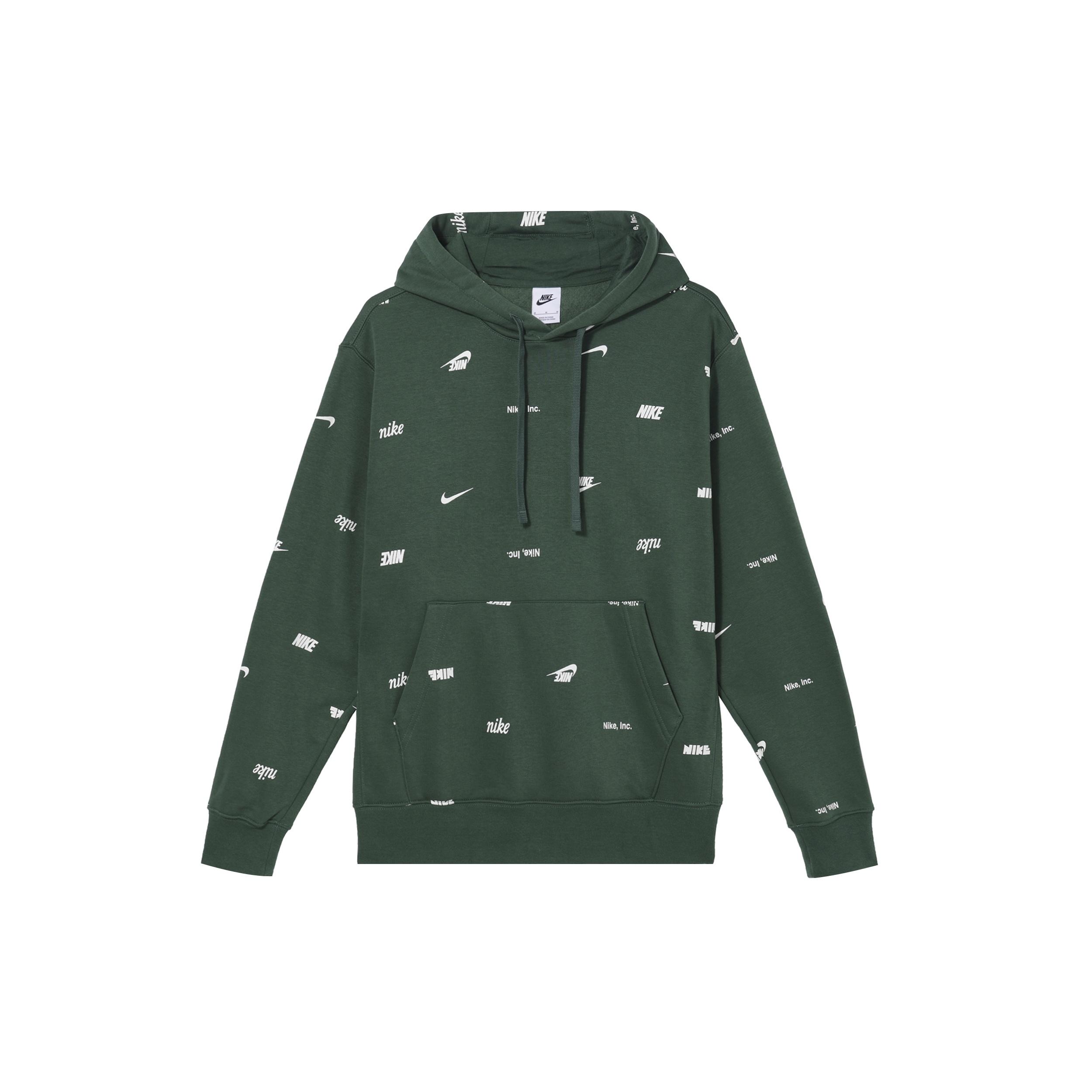 Nike Club Fleece Allover Print Pullover Hoodie Green White Men s FB7435-323 L