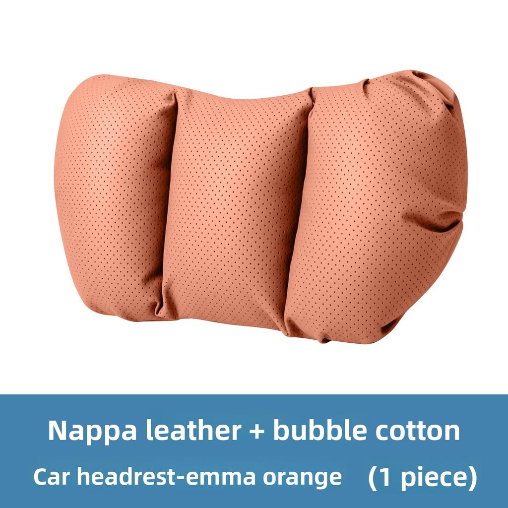 Universal Car Headrest and Lumbar Support Cushion Set Perforated Nappa Leather Neck Pillow with Adjustable Strap for Most Cars