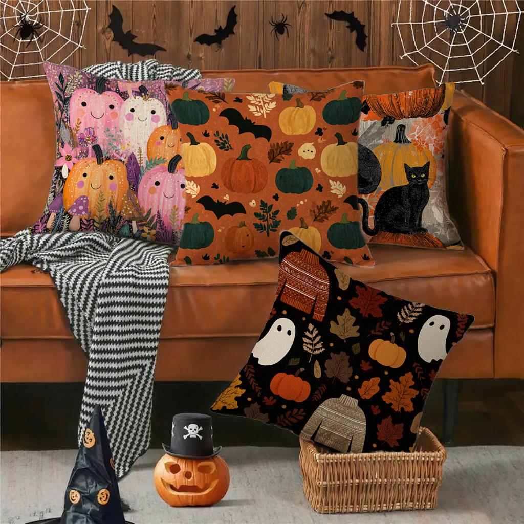 Pumpkin & Ghost Patterned Pillowcasessuitable For Sofa Car Bedroom Decorative Cushion Cover Pillow Cover