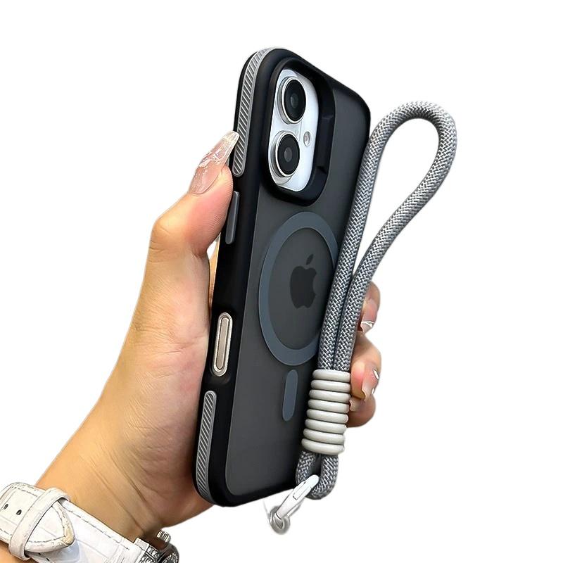 Luxus mit Lanyard Magsafe Mattes Durchscheinendes Case für iPhone 16 12 13 14 11 15 Pro Max Plus Magnetische Kabellose Ladehülle
