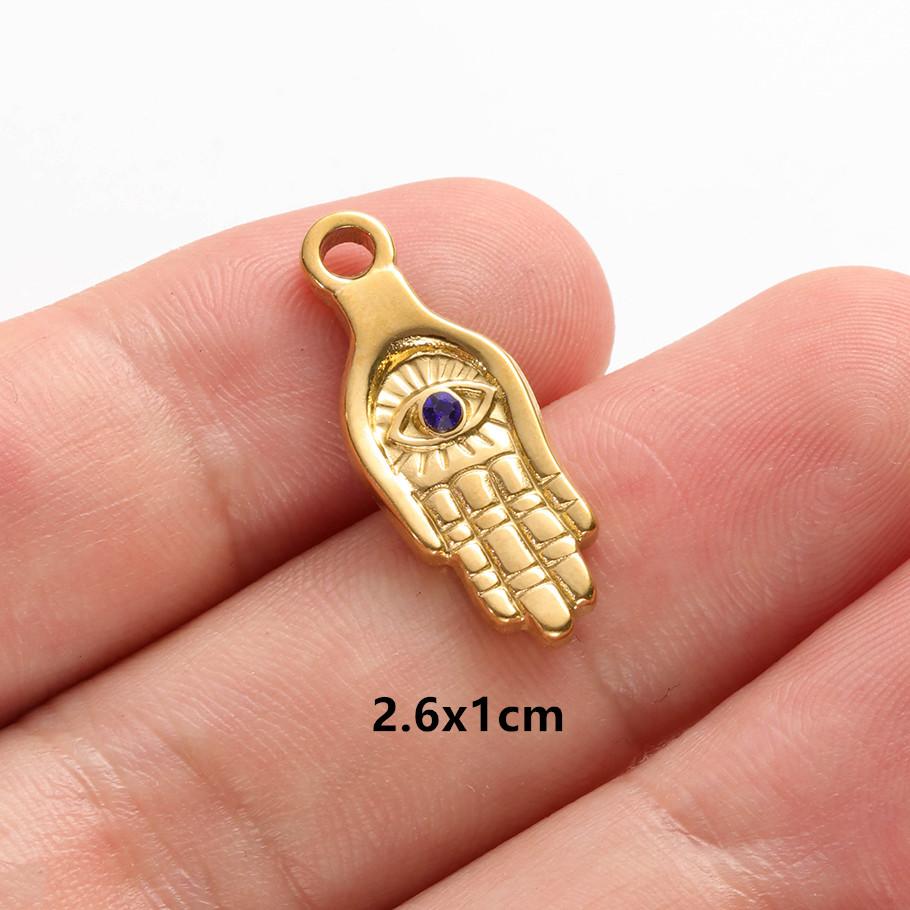 6pcs Real Gold Plated Blue/Dark Blue Rhinestone Evil Eye Pendant Stainless Steel Turkish Eye Charms For Jewelry Making Supplies