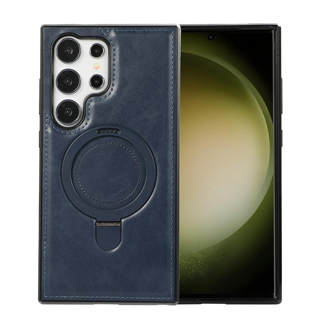 For Samsung Galaxy S25 Ultra Case Magnetic Kickstand PU Leather Coated PC+TPU Phone Cover