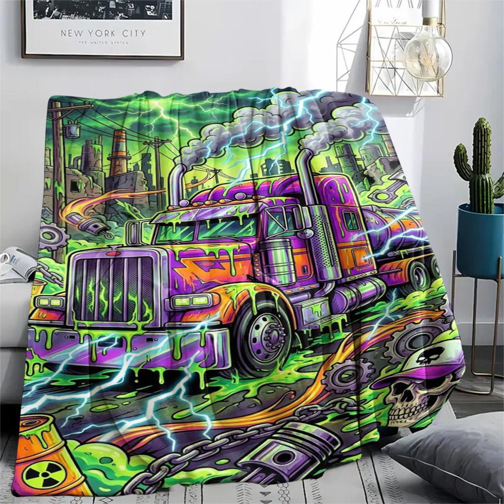 Manta de Franela Estampada para Vehículos de Transporte de Ácidos, Alta Calidad, Cómoda para Todas las Estaciones, Decoración del Hogar, Calidez y Comodidad, Perfecta para Regalos de Navidad