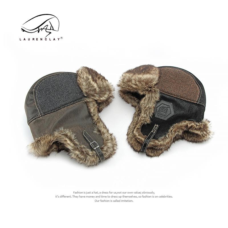 

Northeast hat men s autumn and winter ear protection warm women s outdoor windproof and snow-proof cycling hat leather locomotive hat L(54-58) чорний