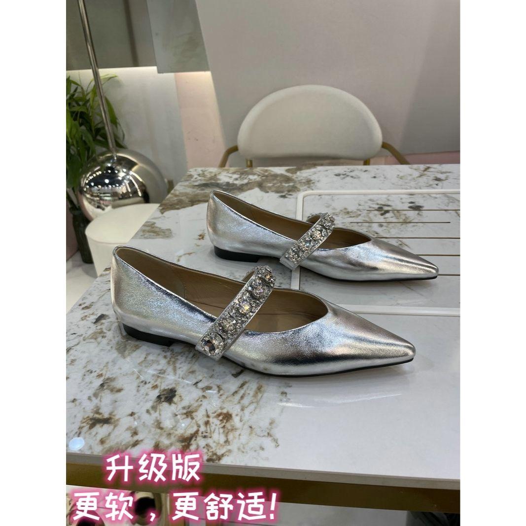 

Fashion Flat Shoes Women s 2025 Spring Autumn New Fashion Pointed Flat Bottom Shallow Mouth Rhinestones Black Silver Luxury Shoes Women 35