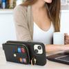 For iPhone 15 Plus/14 Plus Case with Zipper Pouch/Ring Kickstand/Strap Litchi Texture PU+TPU Phone Cover