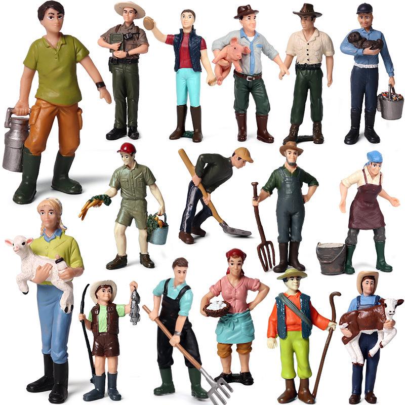 Farmer & Breeder Figure Set - Police Officer, Veterinarian, Plow Worker Toy Ornaments for Kids