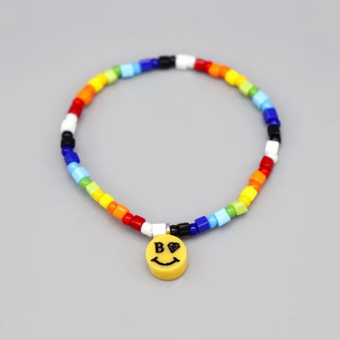 Bonbo Smile Charm Point Rainbow Square Bead Bracelet