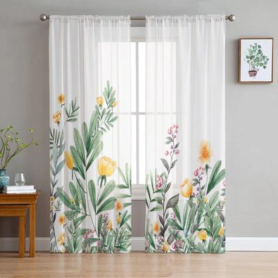 Rideaux en Tulle à fleurs de plantes de printemps, pour salon, chambre à coucher, rideau transparent pour balcon, Hall, draperies de maison imprimées à la mode
