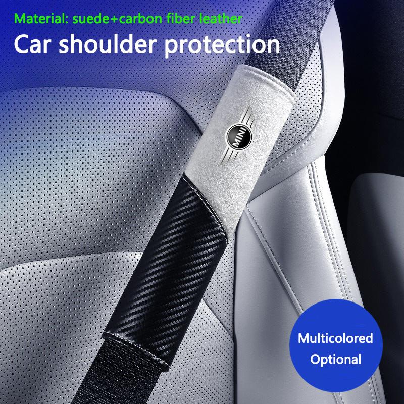 GOEQ8 2pcs Leather Car Seat Belt Shoulder Cover Safety Protective Pad For BMW MINI CooperS F54 F55 F56 F57 R50 R51 R52 R53 R54 R55 R56