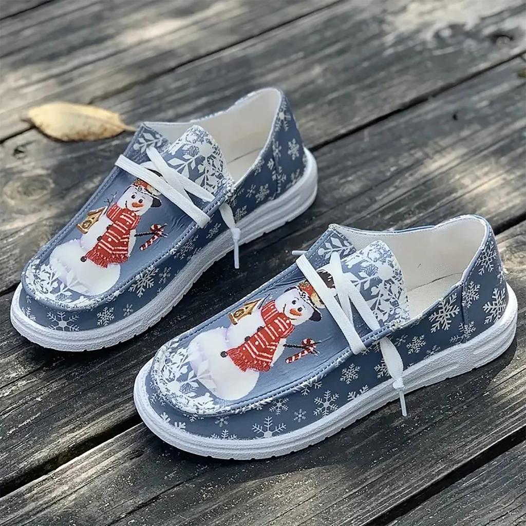 Fashion 2024 New Autumn Baotou Christmas Printed Comfortable Shoes Women Slip On Breathable Flat Canvas Casual Shoes Zapatos De Mujer