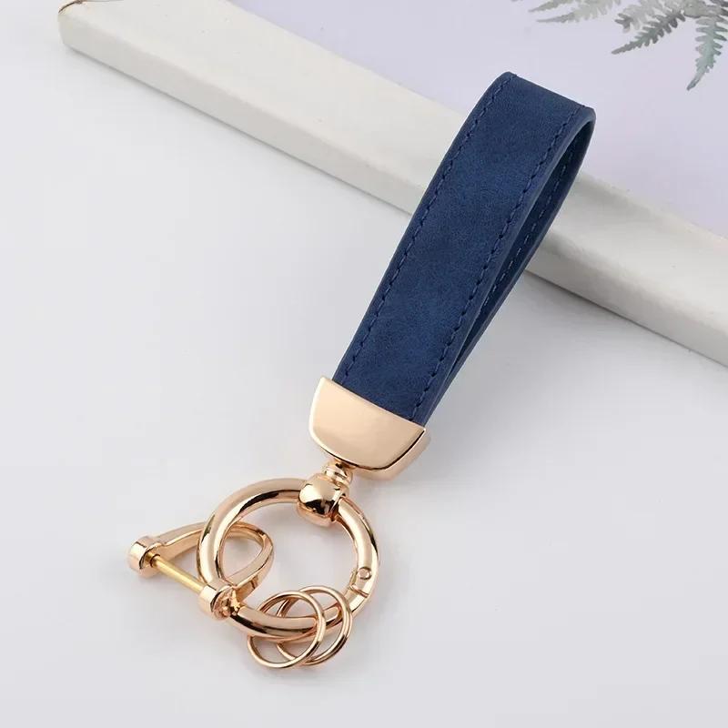 

Custom Logo Name Solid Color Keychain Leather Car Business Metal Keyring Head Multi-color Optional Key Buckle Ring Chain Gift Custom metal