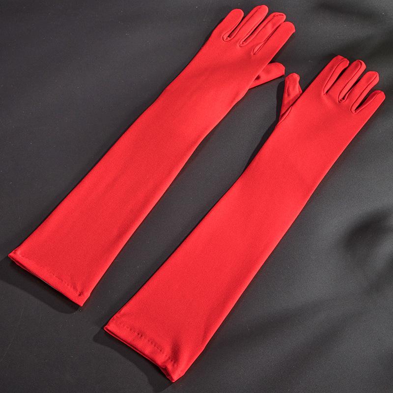 Women Long Spandex Multicolor Solid Retro Cosplay Stage Performance High Stretch Breathable Gloves Drive Cycling