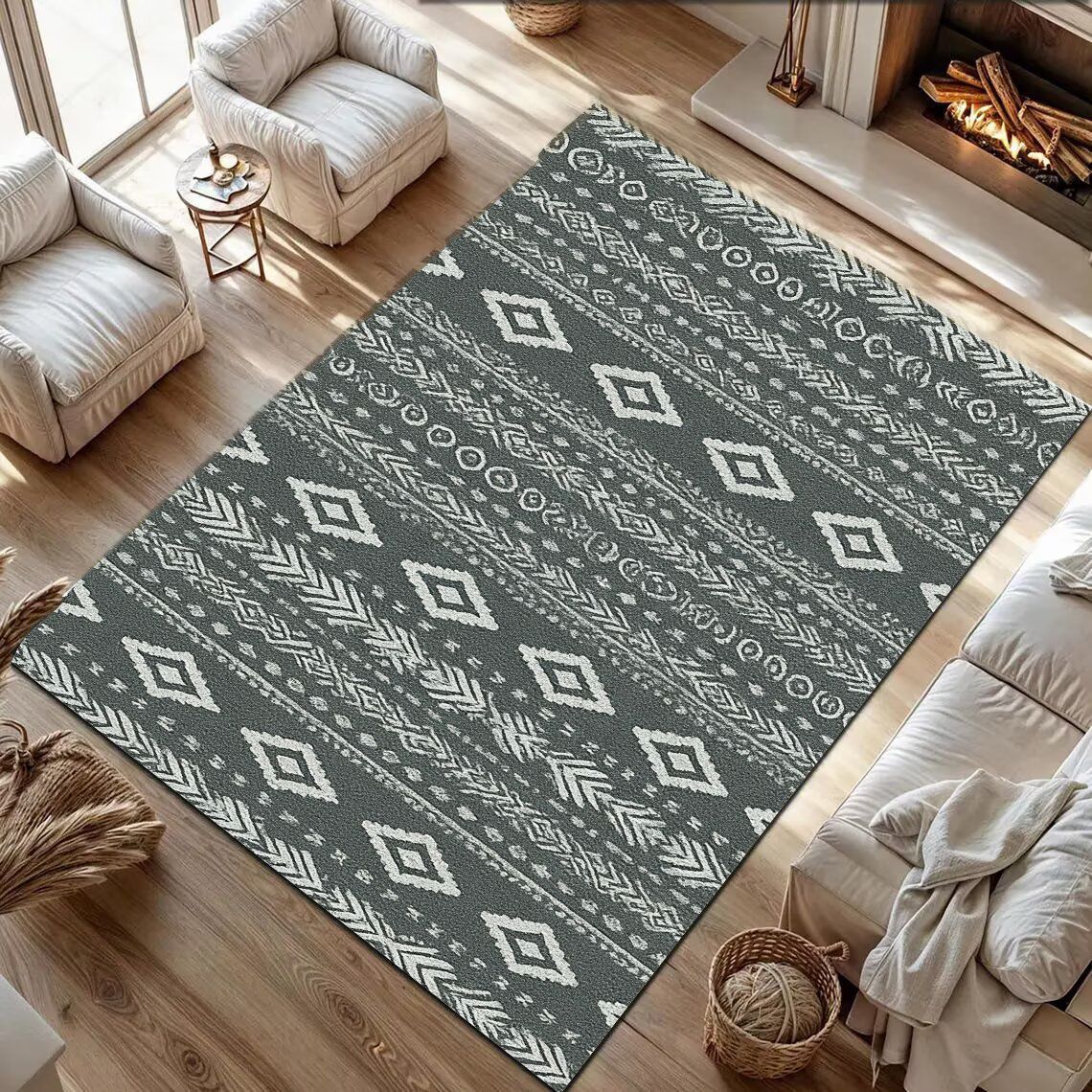 

Bohemian Geometric Pattern Rug Non-Slip Floor Mat Vintage Ethnic Style Carpet for Living Room Bedroom Home Decor 40X60CM