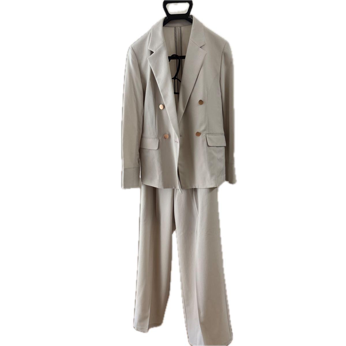 Rope Picnic Setup Suit Double Jacket Wide Pants Beige