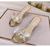 1098 Serie 8 cm Absatz Sandalen Kristall Transparent High Heels Strass Keil Flache Damenschuhe LFD