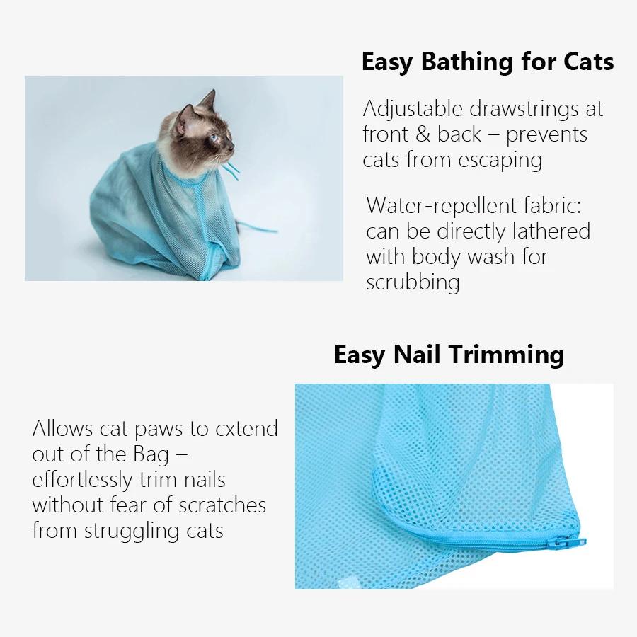 Anti-Scratch Cat Washing Bag, Kitten Bathing Essential with Nail Trimming Opening, Secure Restraint Bag for Grooming