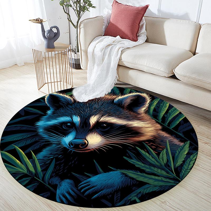 Colorful Raccoon,Round Area Rug,Carpet Rug for Living Room Bedroom Sofa Playroom Decor,Non-slip Floor Mat
