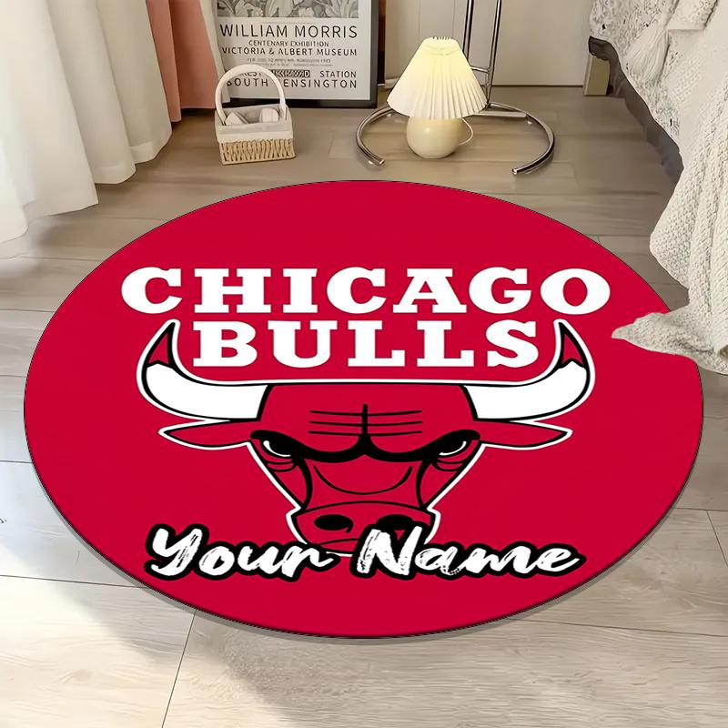 Custom Name Chicago Bulls Printed Round Rug Carpet Chair Rug Area Rug Entryway Doormats,for Office Chair Living Room Bedroom Kitchen Room.