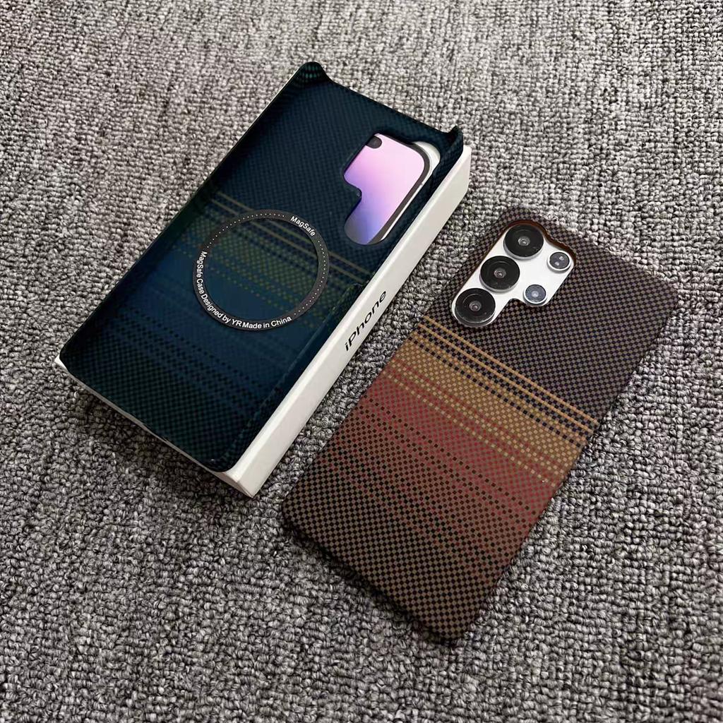 Slim Frameless Carbon Fiber Pattern Plastic Magnetic Case For Samsung S26 S25 S24 Ultra Plus For Magsafe Wireless Charge Cover