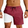 Gym Men's Summer Vacation Two Piece Double Layer Fitness Speed Drying Exercise Slow Running Function Casual Drawstring Shorts
